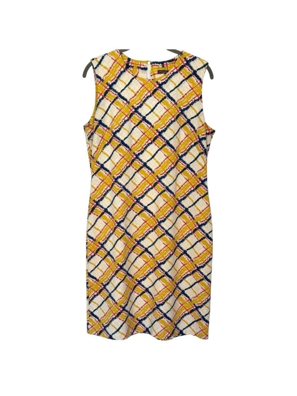 J. McLaughlin Size L Devon Sleeveless Shift Dress Yellow Chalk Plaid Print EUC